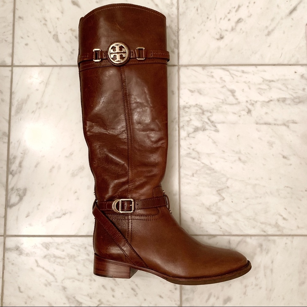 Tory Burch Calista Brown Leather Riding Boots